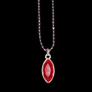 Red Marquis Faceted Charm Necklace Rhinestone Silver Choker Long Ball Link Chain